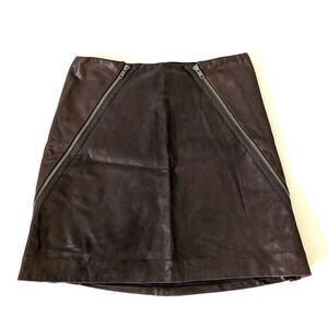 Theory Brown Leather A-Line Mini Skirt Size Small Zippers Moto Y2K READ